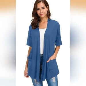 ADANIKI Womens Short Sleeve Open Front Lightweight Cardigan Color Blue Size L